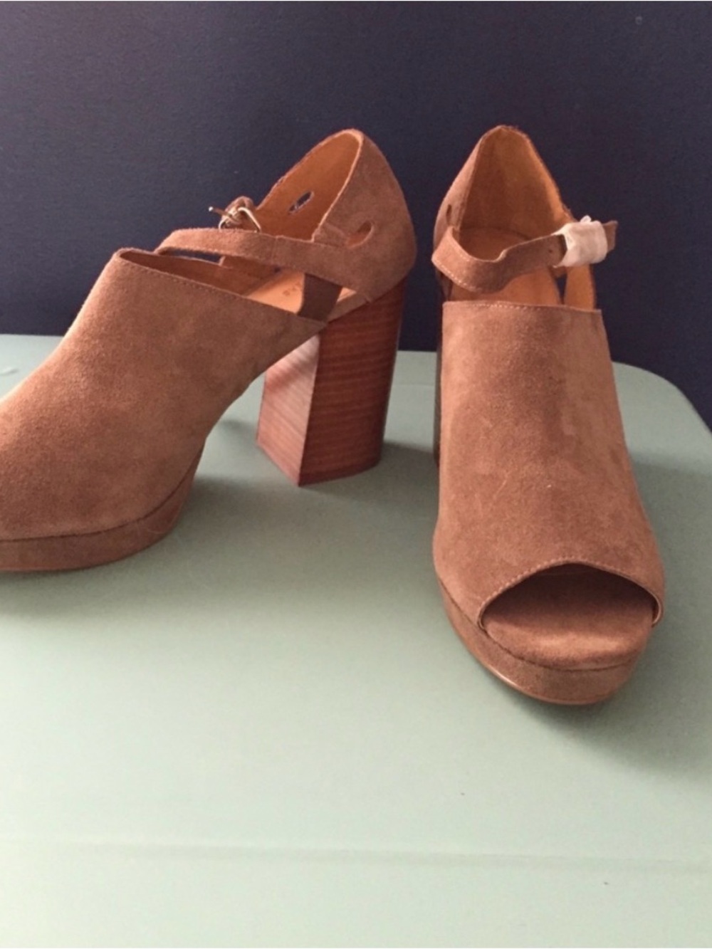 Urban outfitters Brown Suede Peep-Toe Block Heel Sandals